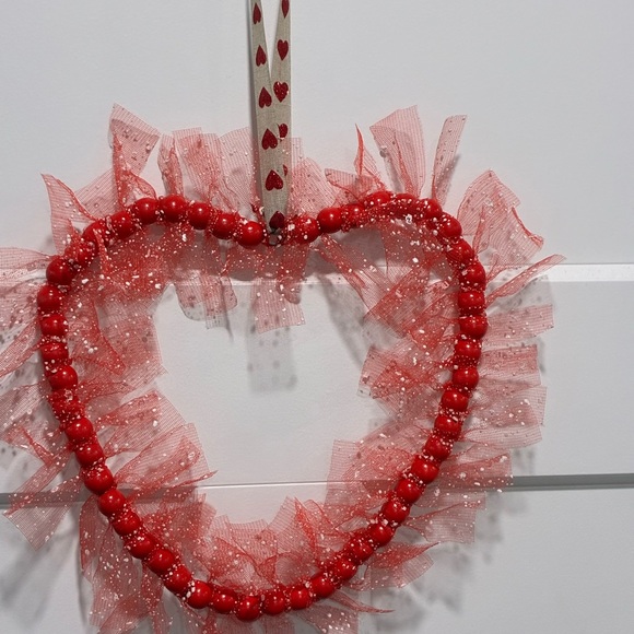 Red Beaded Heart Wreath with Ribbon - Picture 5 of 6